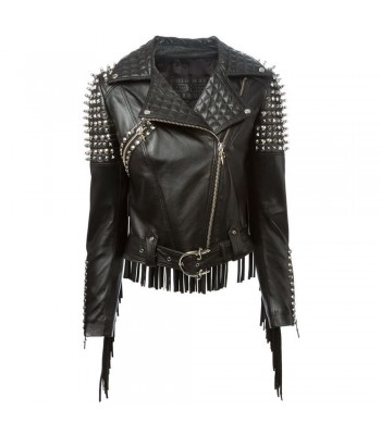 Ladies Fashion Jacket Genuine Leather Jacket,Ladies Biker Leather Jacket Silver Studded Short Body Jacket